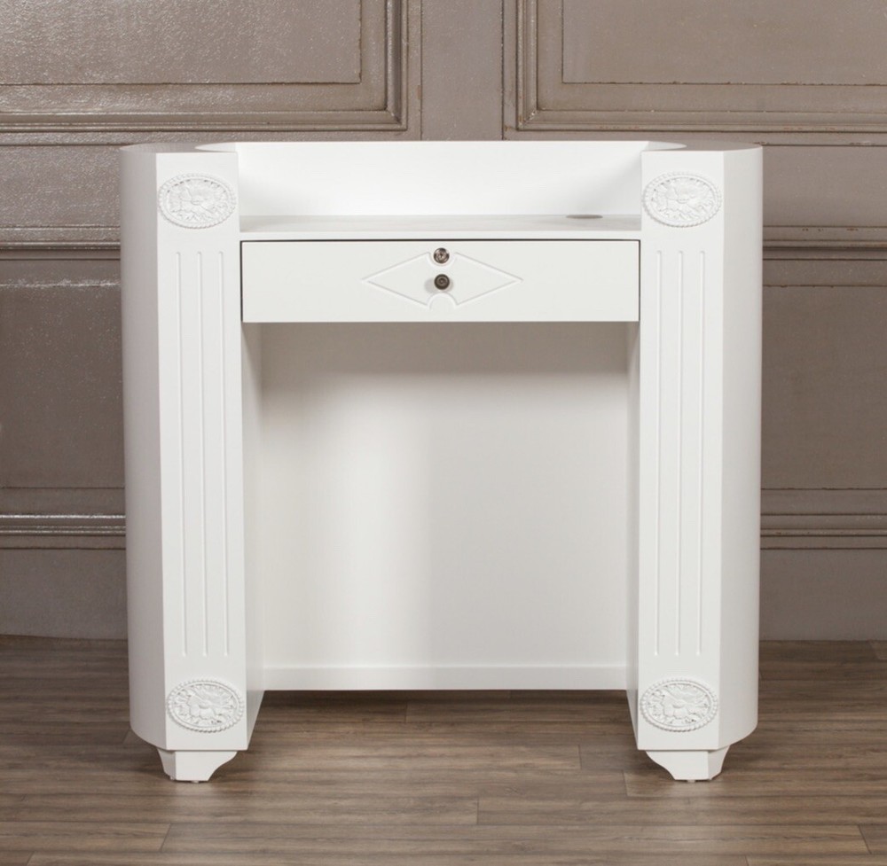 French Inspired Style White Reception Desk Table Lockable Drawer with 2 Keys