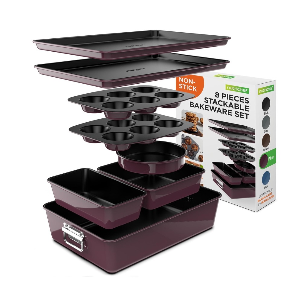 NutriChef 8-Piece Nonstick Stackable Bakeware Set - PFOA, PFOS, PTFE Free Bak...