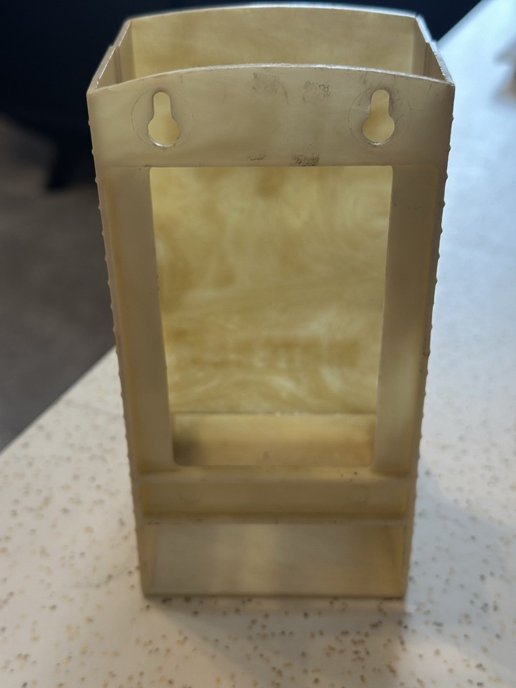 Vtg Plastic Match Box Holder Wall Hanging Yellow With Rose Design