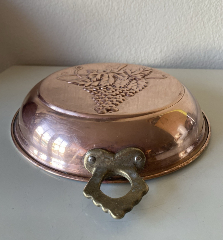 Solid Copper Grape Cluster Motif Mold With Double Brass Handles Hanging Decor