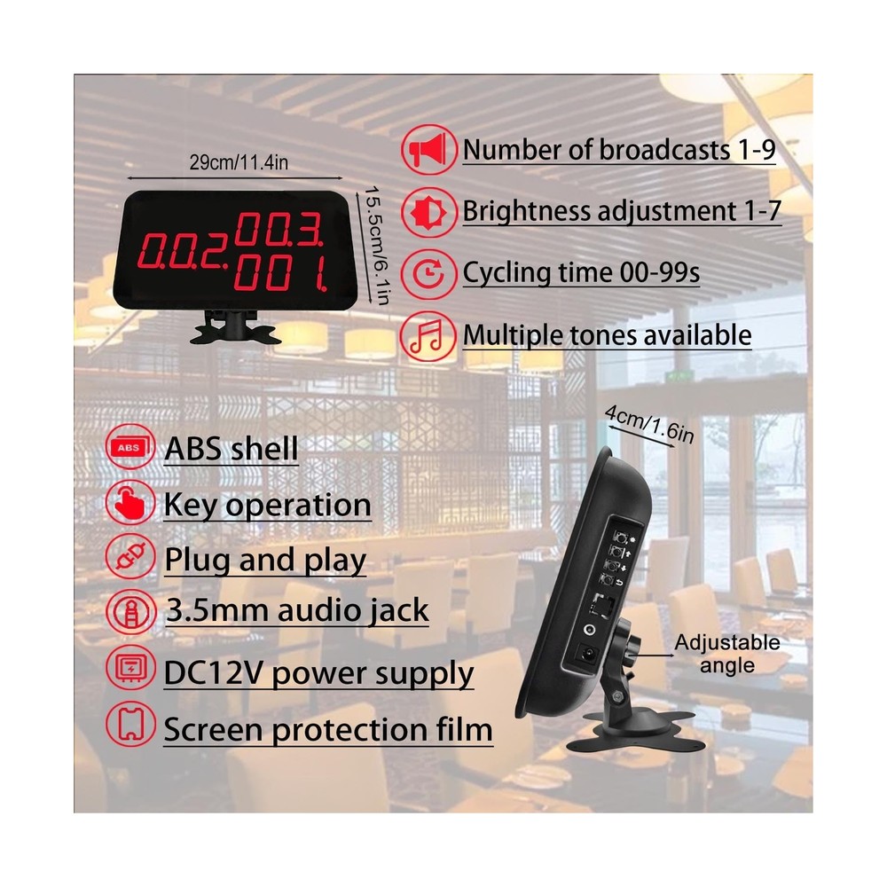 Wireless Restaurant Table Call System Waiter Caller 1 Number Display 3-Digit ...