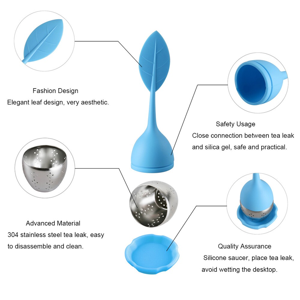 Silicone Tea Infusers Strainer Stainless Herbal Spice Filter Diffuser Green+Blue
