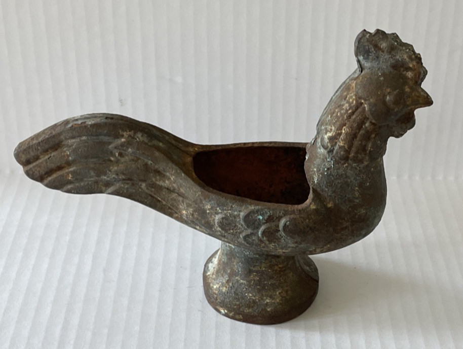 Antique Primitive Cast Iron Urn Rooster Incense Burner