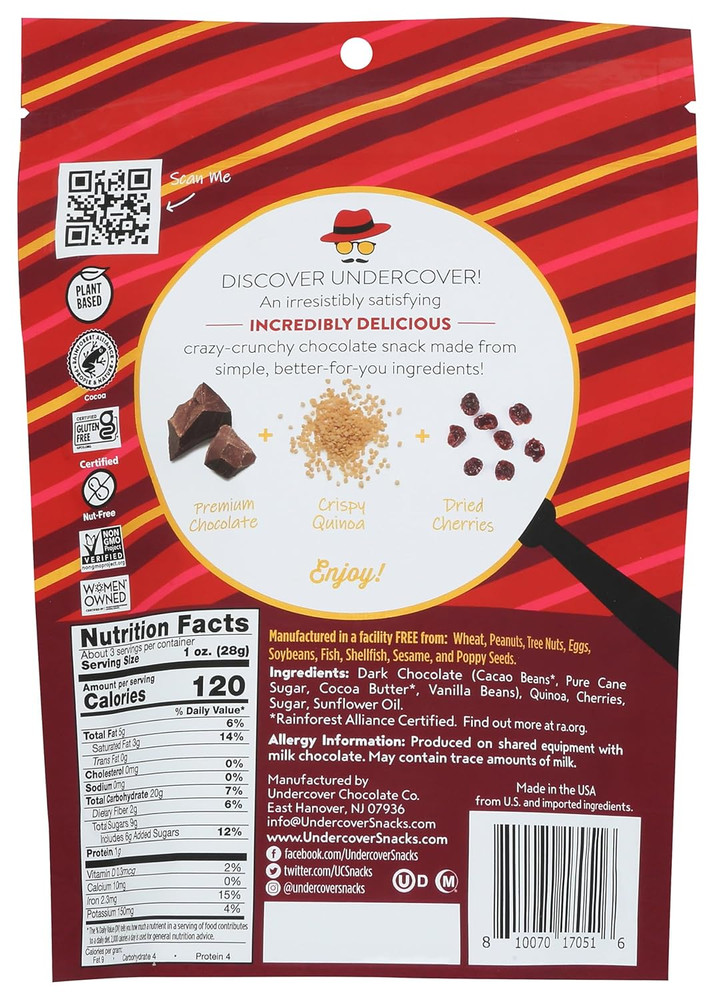 Chocolate Co, Quinoa Crisps Dark Chocolate Cherries, 3 Ounce