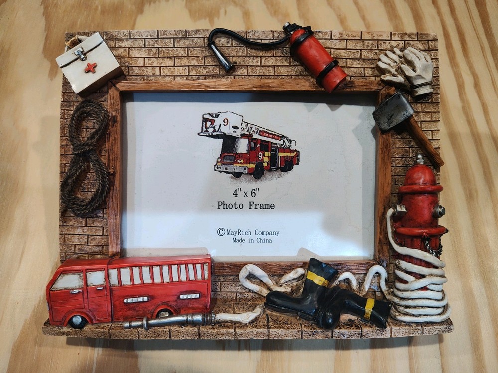 Fire Frighter 4" x 6" Photo Frame - Unique Art Relief Fire Fighter Frame HTF