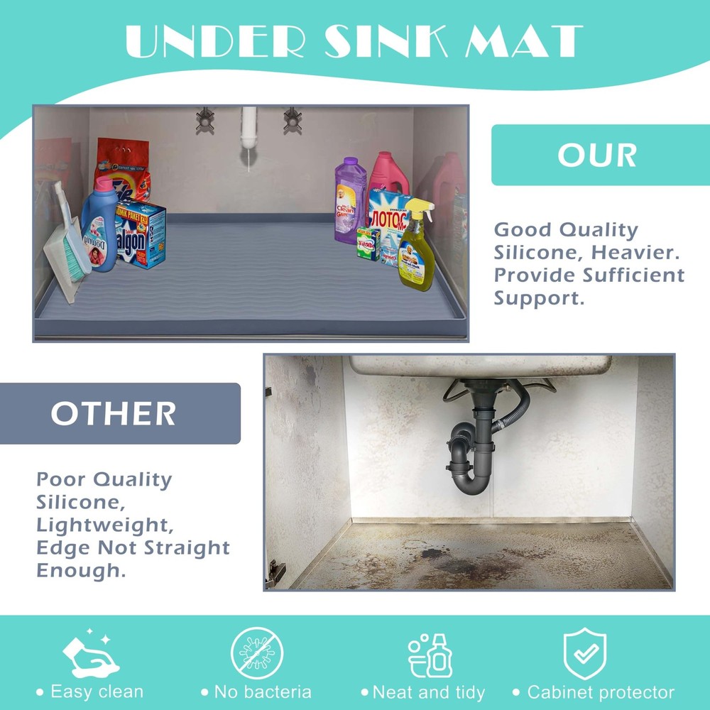 Waterproof Silicone Under Sink Mat 31'' x 22'' Shelf Liner for Kitchen Dark Grey