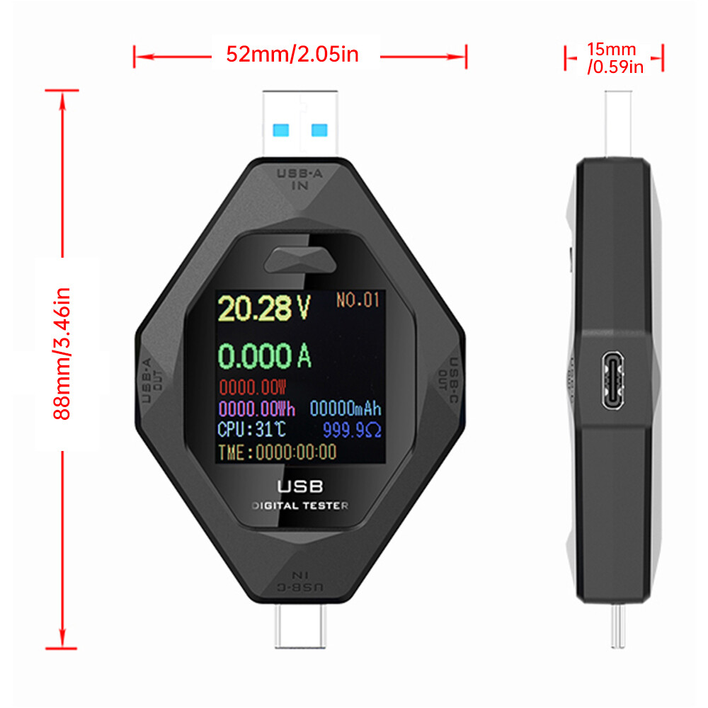 USB Type-C Digital Voltmeter Current Power Meter Multimeter DC 3.6-32V 0.1-8A