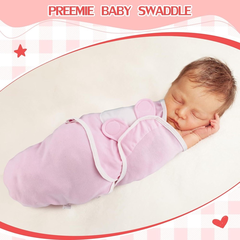 2 Pcs Preemie Swaddle Wrap Adjustable Pink, Yellow