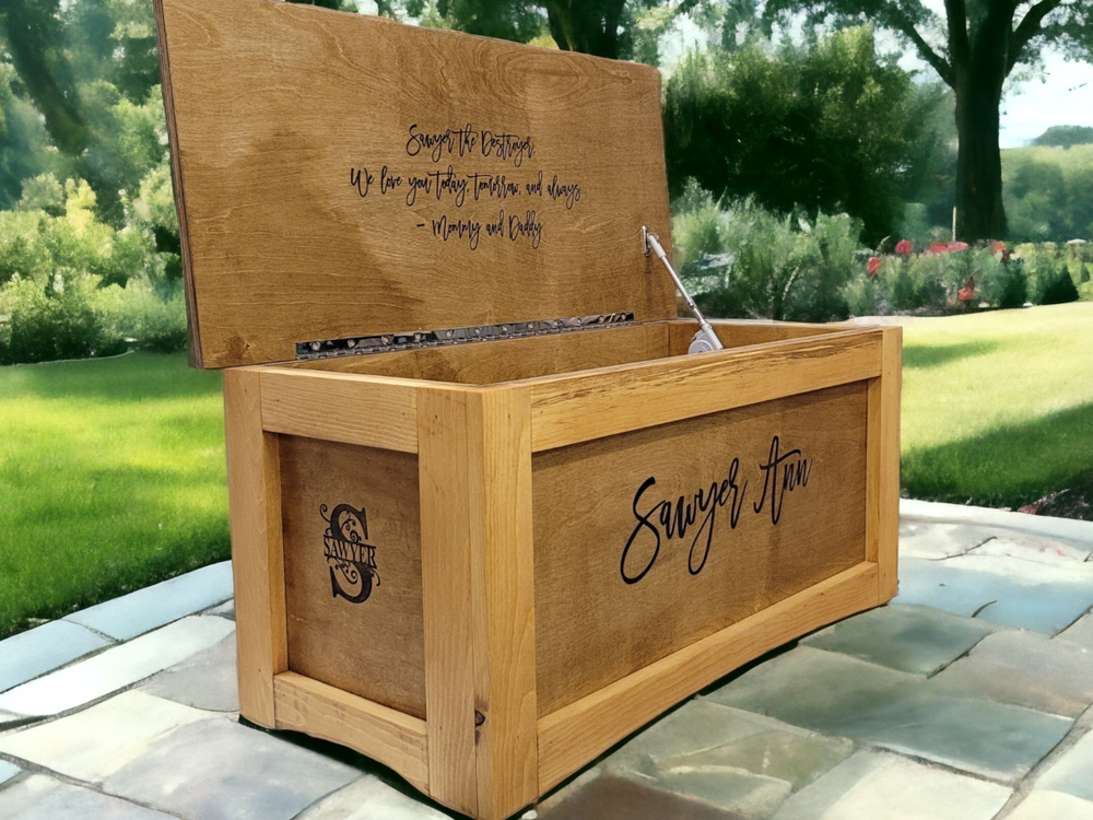 Toy box Engraved Rustic Handmade Wooden Birch/Pine