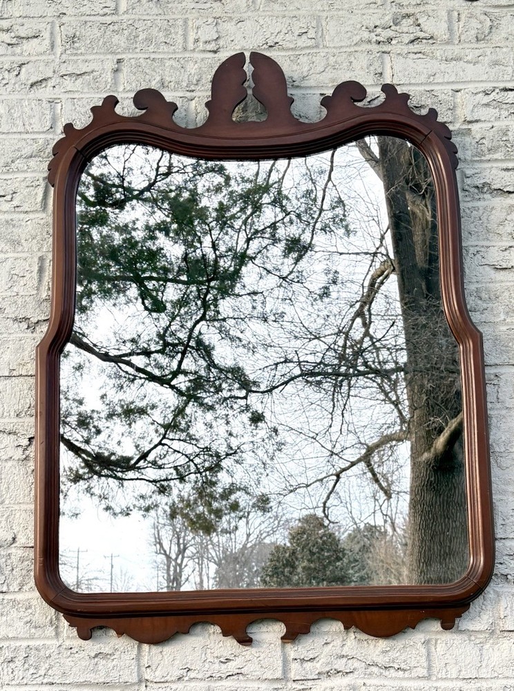 Vintage Mahogany Framed Chippendale Style Broken Arch Wall Mirror