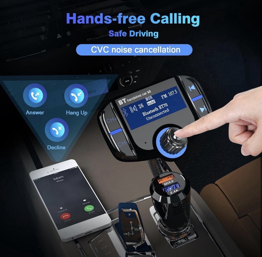 Bluetooth Car Wireless FM Transmitter MP3 Player USB Car Fast Charger Adapter UK
