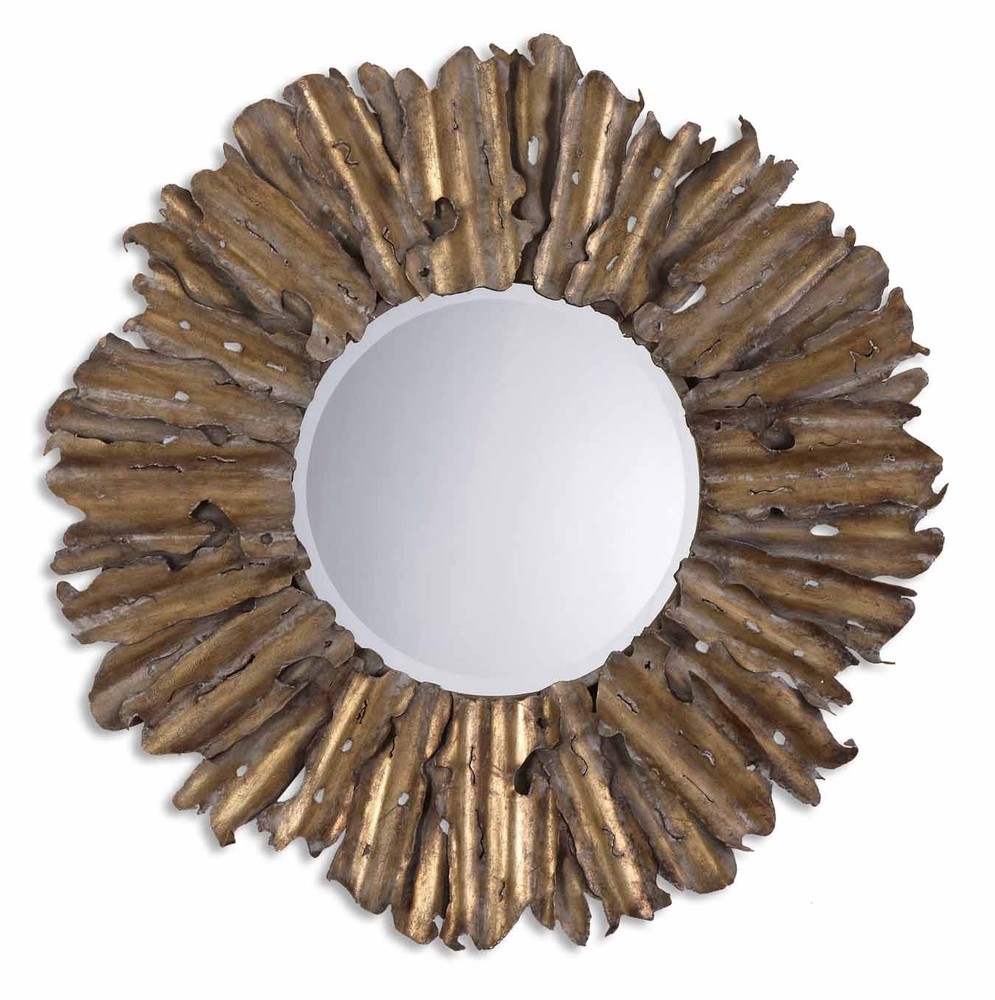 Modern Hammered Sunburst Gold Wall Mirror | Rustic Metal