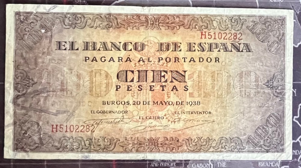 SPAIN 1938 100 PESETA NOTE