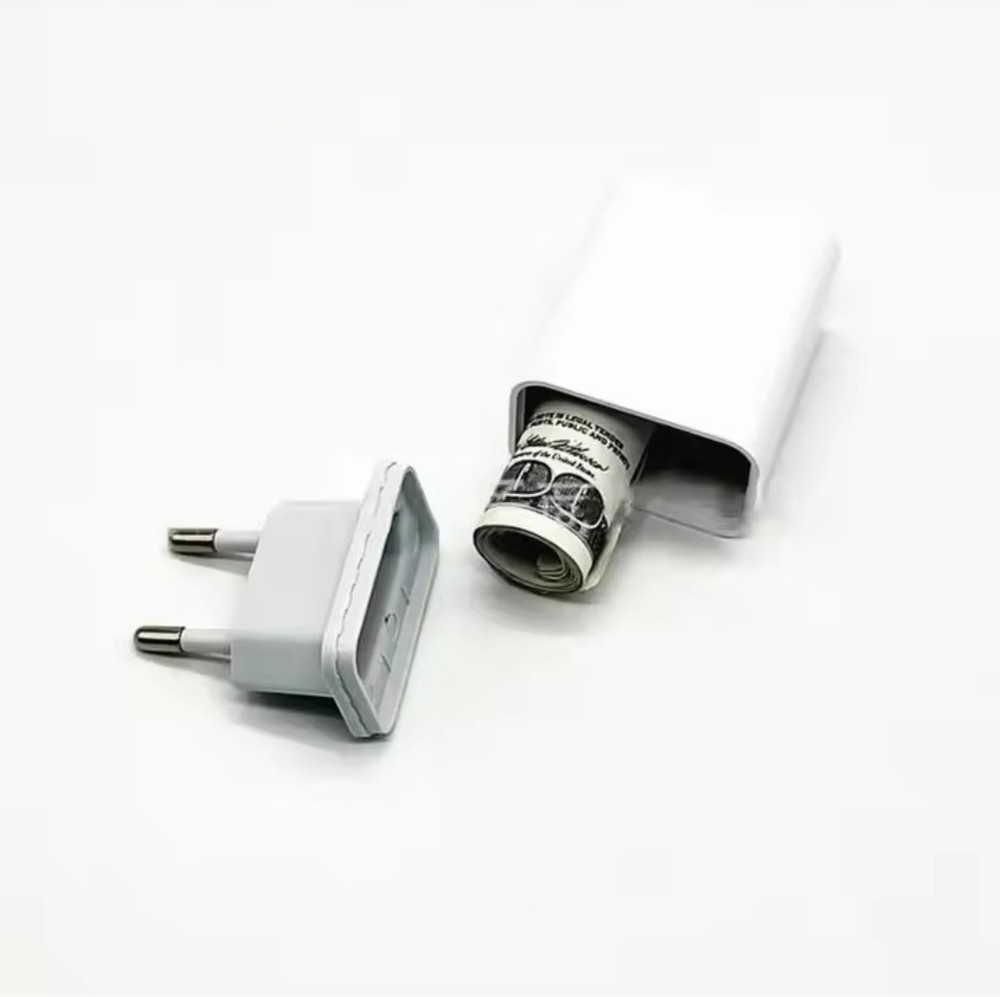 Hidden Compartment USB -C EU Plug Wall Power Adapter- Secret Diversion Safe