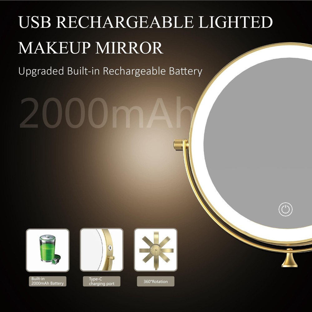 Rechargeable Wall Mounted Lighted Makeup Vanity Mirror 8 Inch Double Sided 1X...