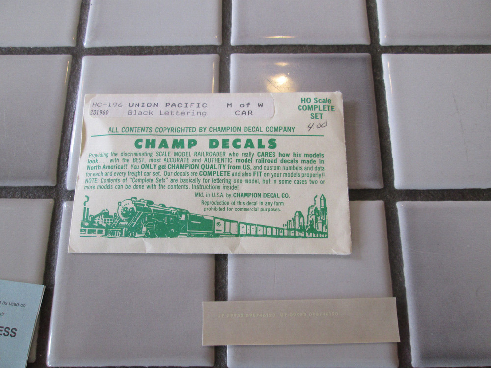 CHAMP DECALS (2) union pacific decal sets HC-196 HO scale.