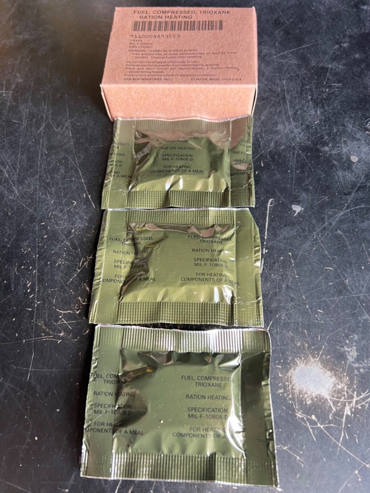 TRIOXANE MILITARY ISSUE LARGE  COMPRESSED FUEL BARS - 1 BOXES, 3 BARS TOTAL- NIB