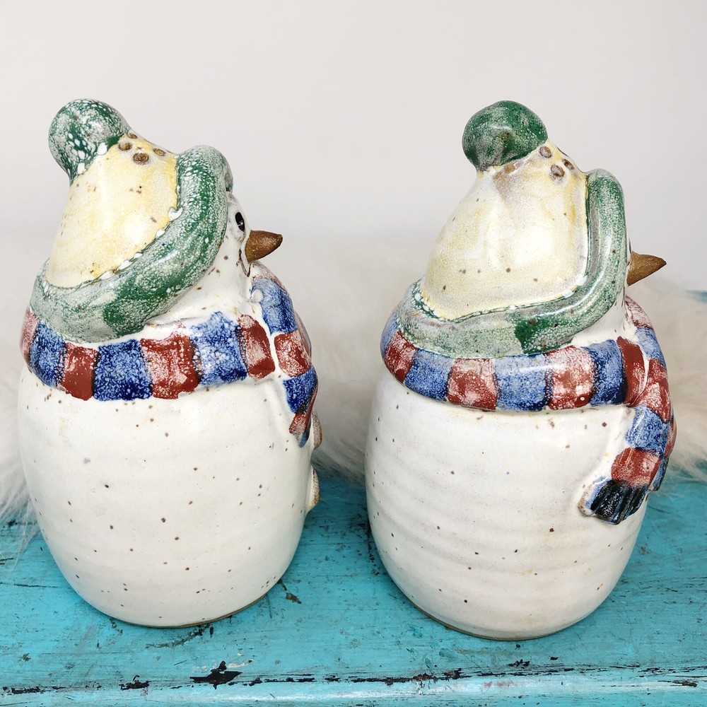 Ceramic Snowman Salt Pepper Shaker Set Prairie Spring Pottery