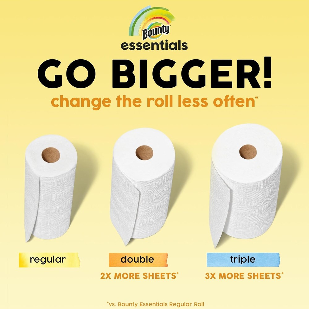 Bounty Essentials Select-A-Size Paper Towels, White, 2 Triple Rolls = 6 Regular