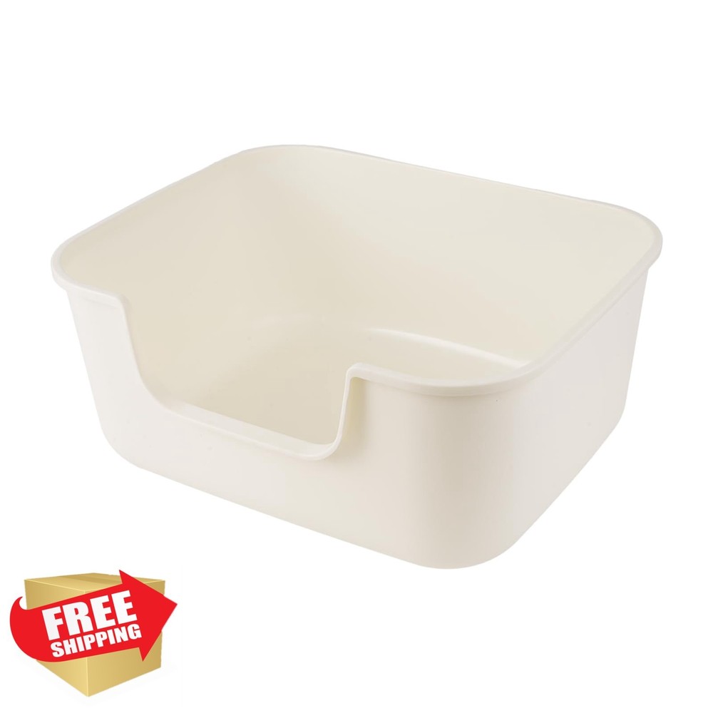 LoopTime Large Cat Litter Box, White, high sides, long side entry