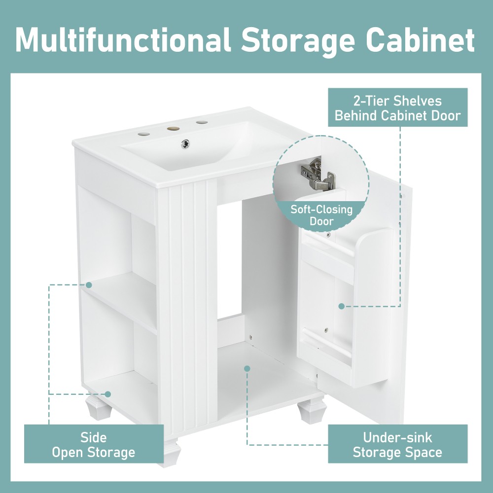 Bathroom Vanity with Sink Includes Door Frame Shelves Soft-Close Doors
