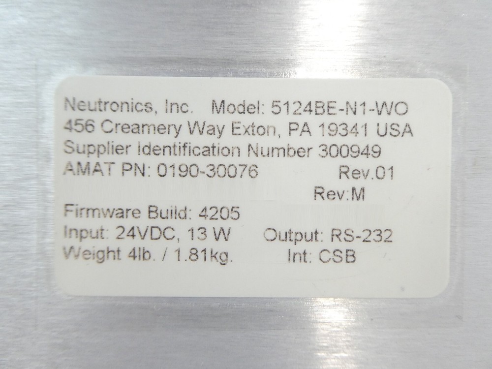 Neutronics 5124BE-N1-WO Oxygen Analyzer with Sensor AMAT 0190-30076 Working