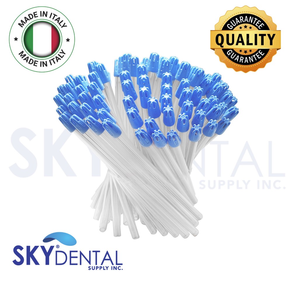 3000x Saliva Ejector Translucent clear with Blue Tips Made in Italy