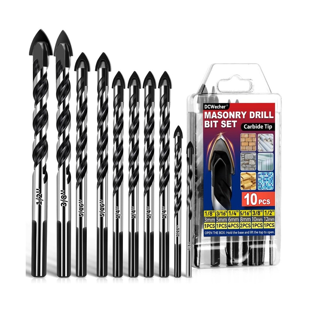 10-PCS Masonry Concrete Drill Bit Set, Heavy-Duty Masonry Drill Bits for Conc...
