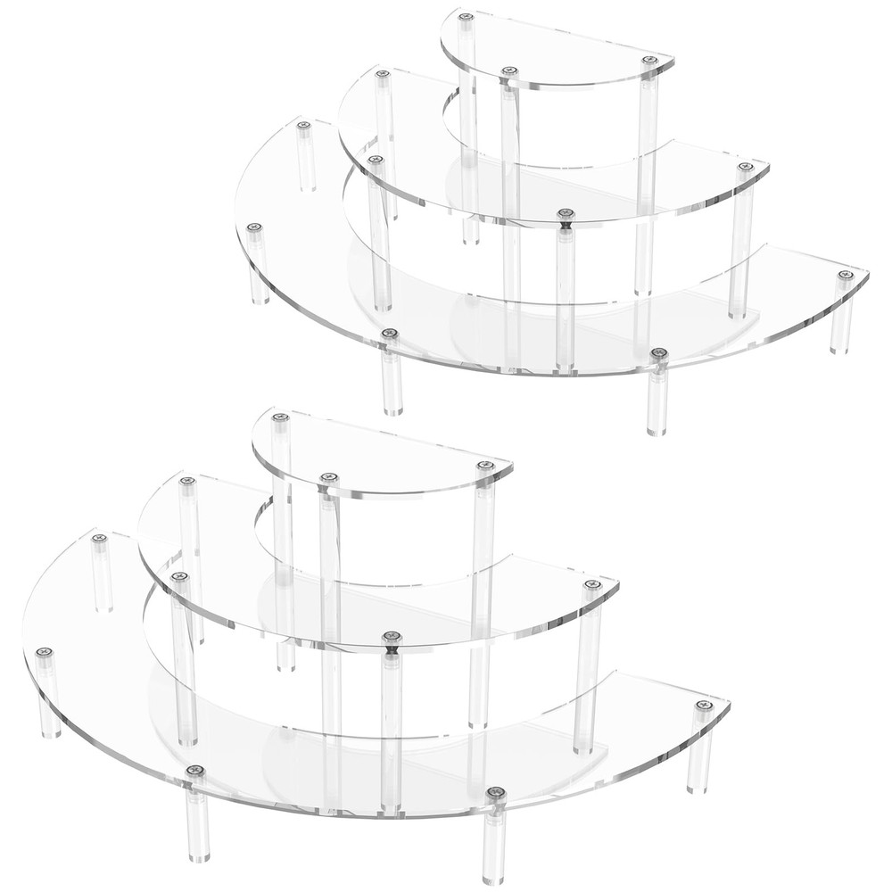 Acrylic Display Risers 3 Tier Half Moon Clear 2 Pack Perfume Organizer