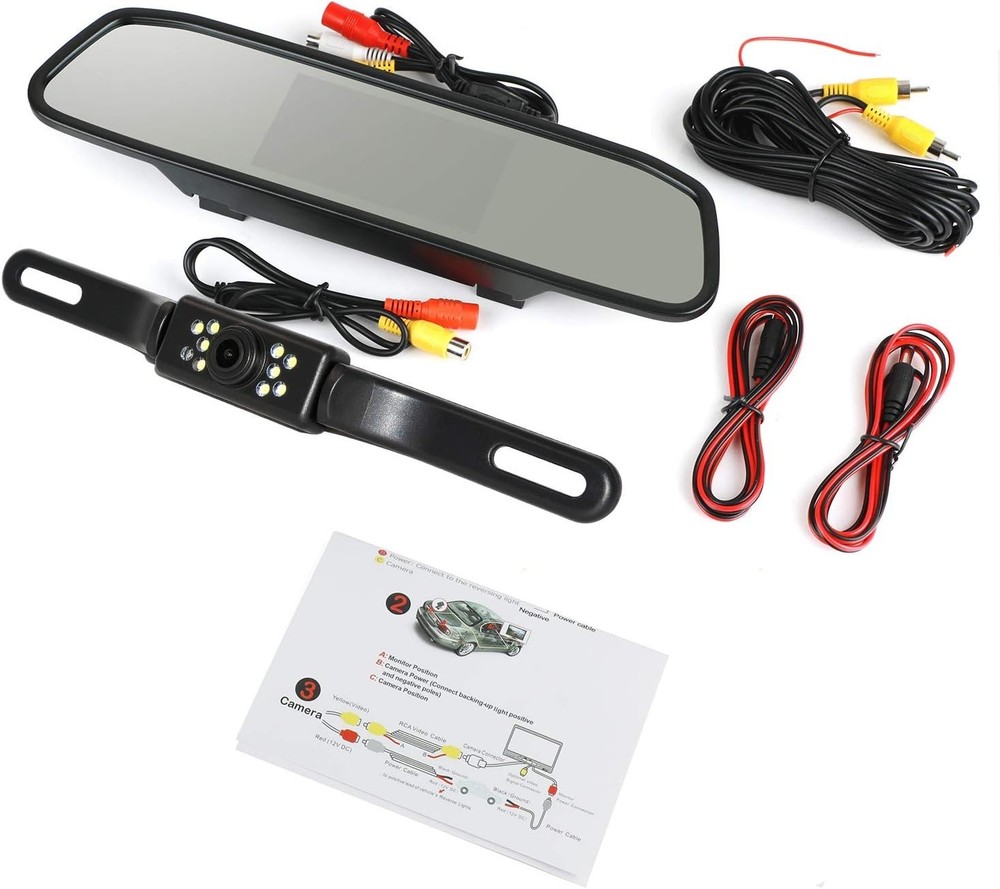 4.3" Backup Camera Mirror Car Rear View Reverse Night Vision Parking System Kit