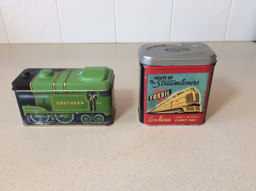 2 - Tin Boxes with Trains on them Streamliners Southern
