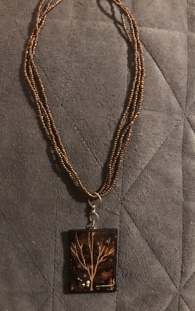 Pretty Beaded Necklace With Tree Pendant