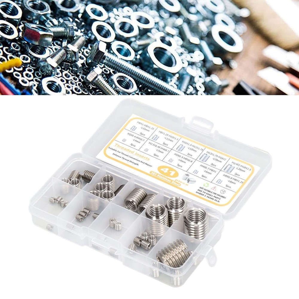 Thread Reducer Nut Assortment 41 Pcs Repair Insert Normal, Silver