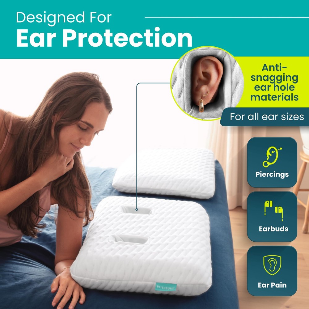Ear Pillow with Hole | Ear Piercing Pillow | Adjustable Memory Foam with for ...