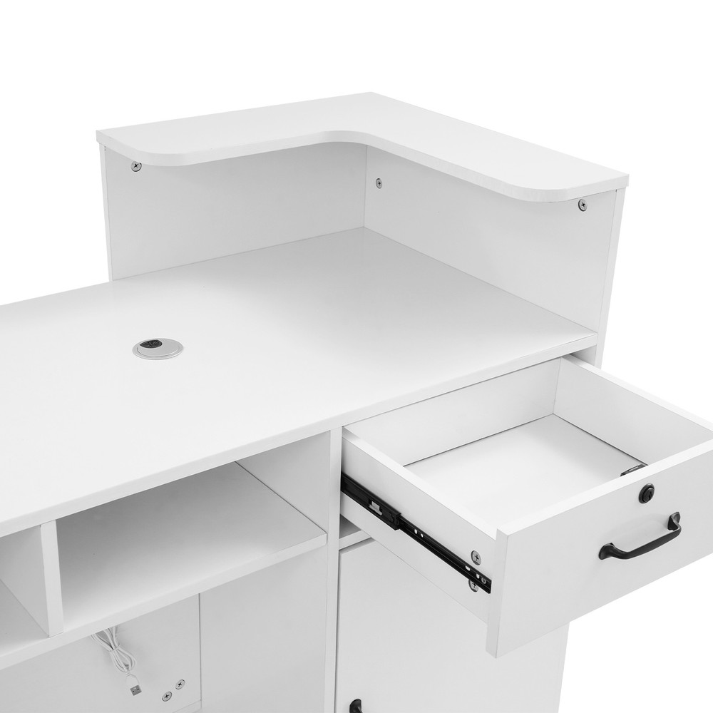 2 Lights Rectangular Reception Counter Modern Reception Desk w/ Lockable Drawer