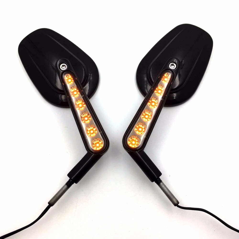 Rear View Mirror w/ LED Stem For Harley Davidson FLSTC FXDB DYNA FXDF FLSTF Blac