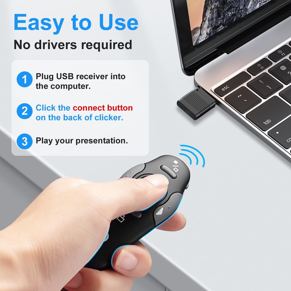 Wireless Presentation Clicker for PowerPoint, USB Dongle Presenter, 100FT Contro