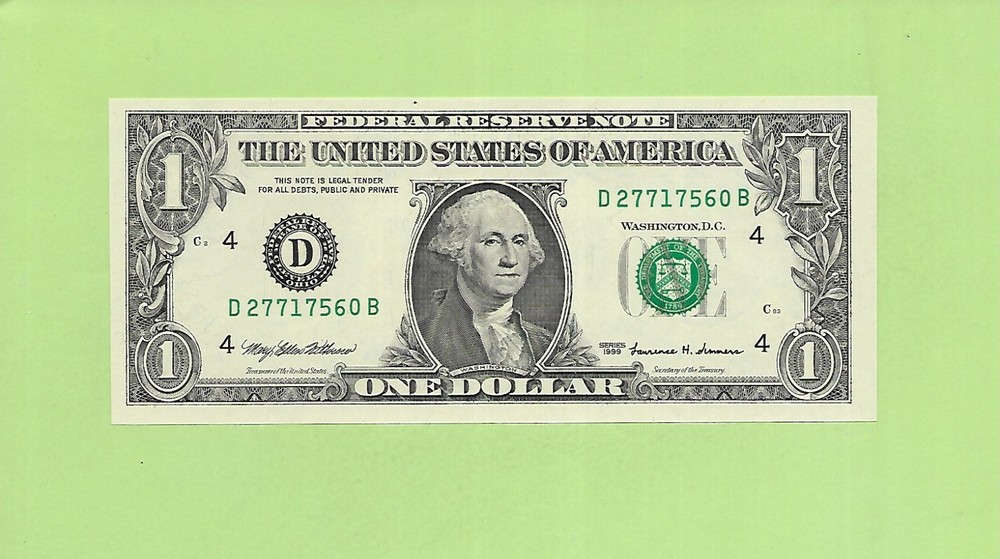 1999 ..UNCIRC $1  D 2771 7560 B  .... 1999 $1  D-B      NICE NOTE        FRN