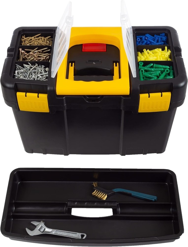 2-in-1 Portable Tool Box with Wheels Stackable Tool Chest Removable Tray