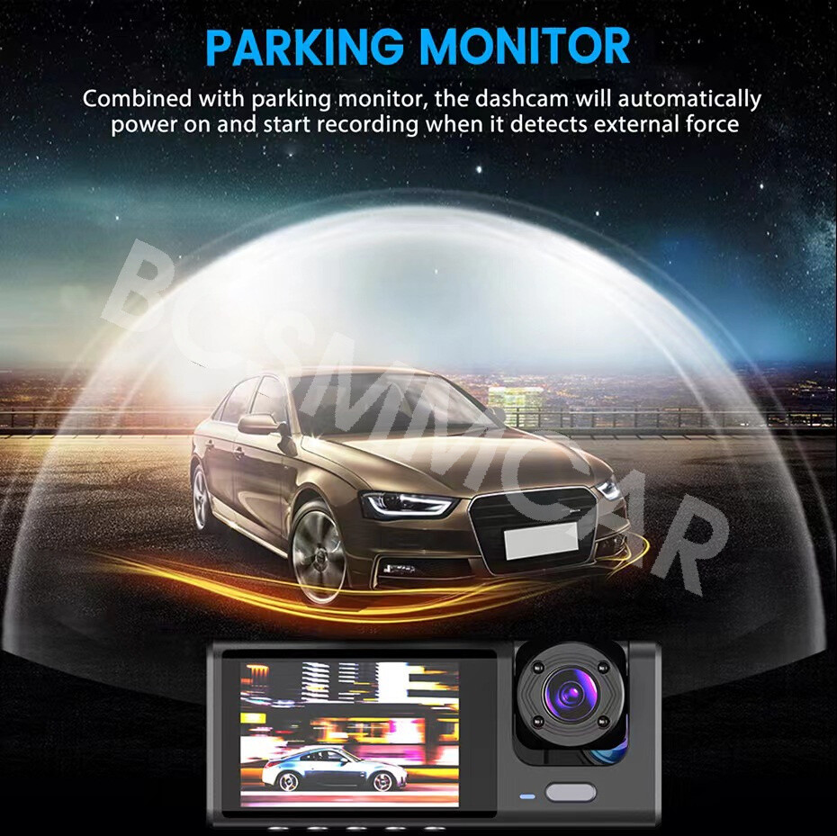 Car Dash Cam Video Recorder Front/Rear/Inside Camera G-sensor Motion Detection
