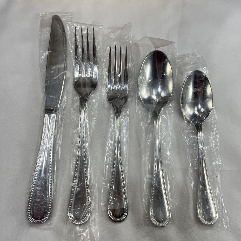 5 pc place setting Mikasa Hospitality Chatalet stainless flatware Beaded Bead