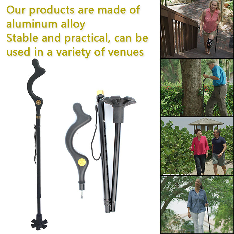 Folding Adjustable Walking Stick Cane 4 Head Pivoting Trusty Base Posture Cane