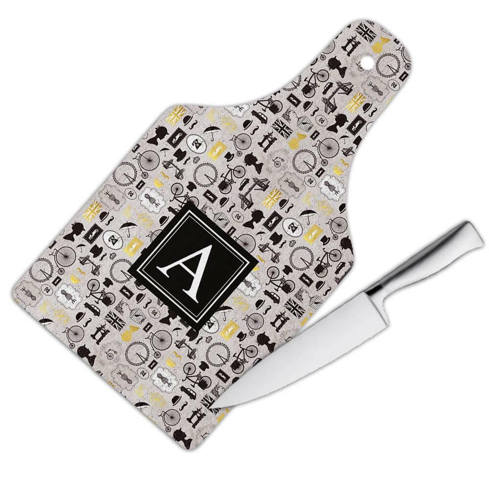 Gift Cutting Board : Vintage Objects Scrapbook Travel London English Pattern