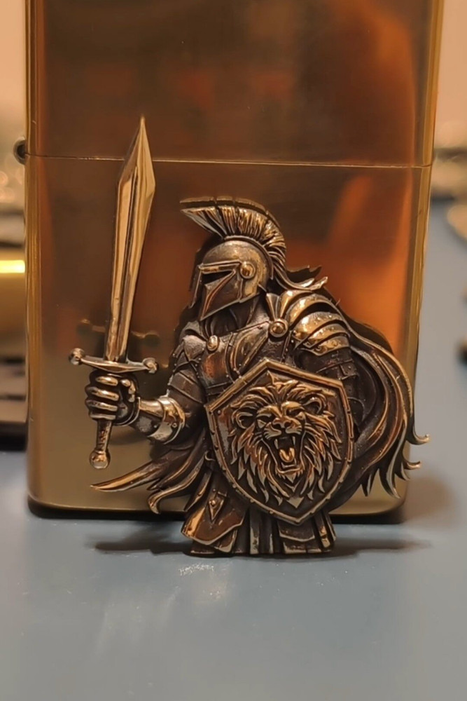 Medieval Warrior Brass Emblem Kerosene Lighter Patch No Lighter Included