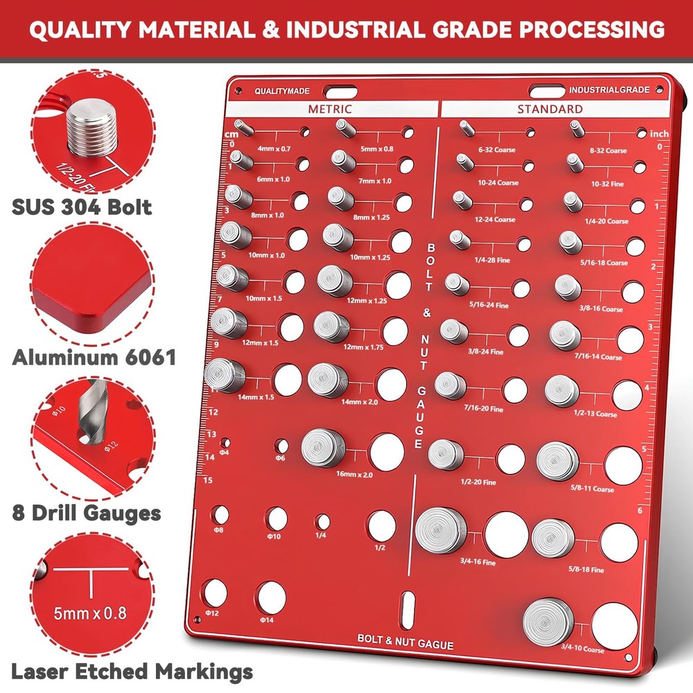 42 Nut and Bolt Thread Checker, One Size, 42 Checker - Square