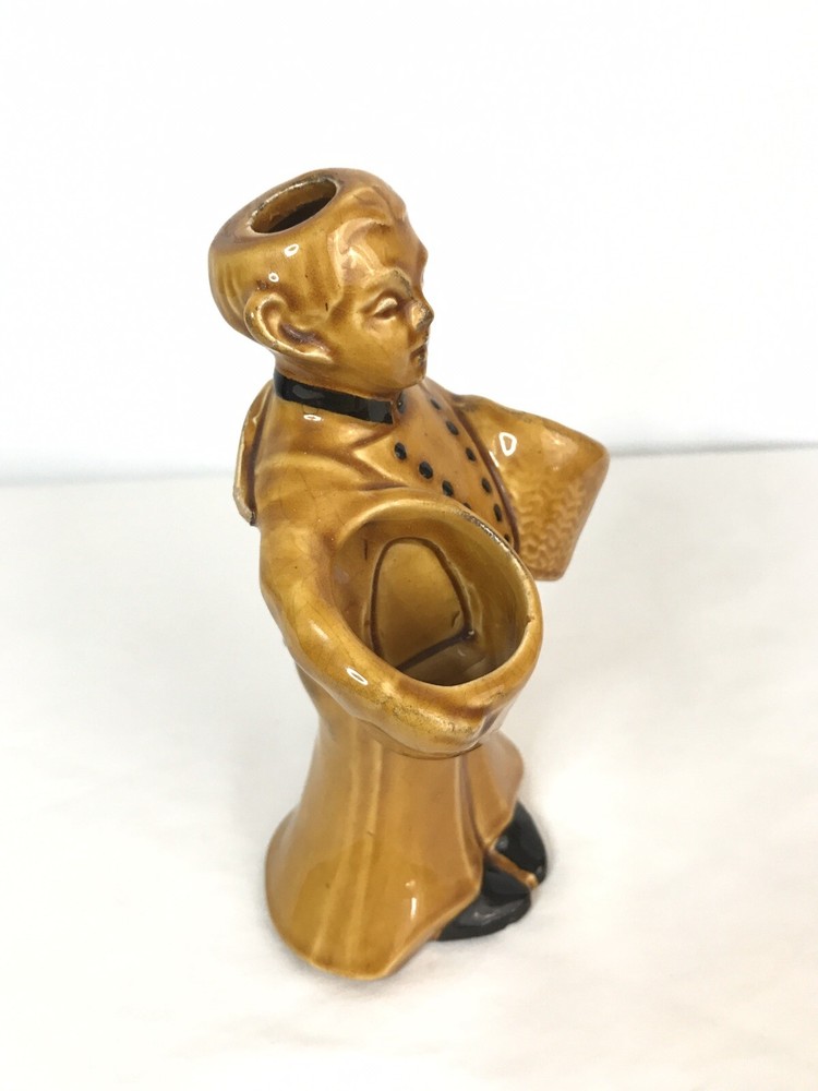 Vintage Ceramic Asian Man Planter Holding Baskets