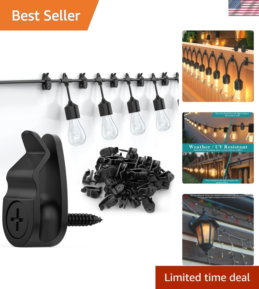 Versatile String Light Clips for Indoor/Outdoor Use - Weatherproof Black Hooks
