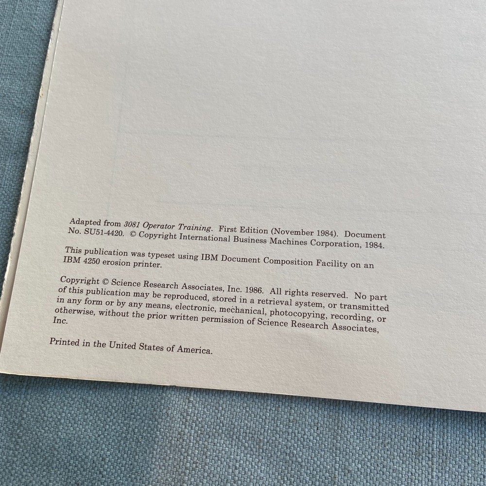 IBM SRA Computer Training Library 308X Hardware Operator Reference Guide Vintage