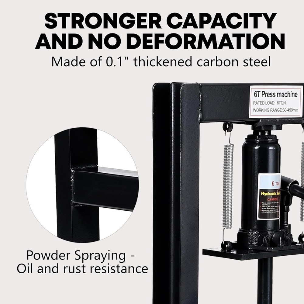 6-Ton Hydraulic H-Frame Shop Press with Adjustable Worktable & Press Plates