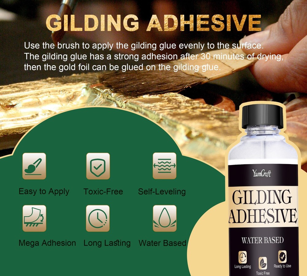 Gold Leaf Kit, 100ml Gilding Adhesive and Gloss Varnish